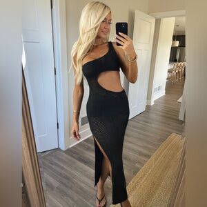 Black One-Shoulder Knit Maxi Dress swim cover